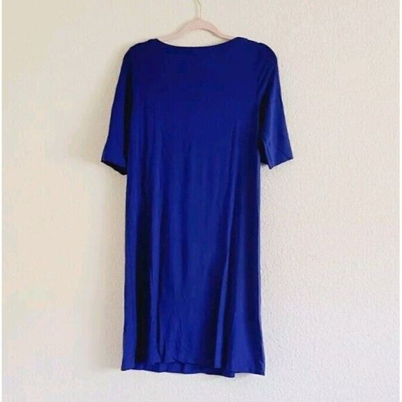 Eileen Fisher Stretch Jersey Knit Short Sleeve Dress Knee Length Blue Size XS - Picture 3 of 5